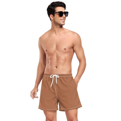 Terracotta Solid Color Pure PlainMen's Swimming Trunks Men's 2In1 Running Shorts with Compression Liner Basketball Shorts Lightweight
