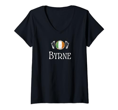 Donna Byrne Cognome irlandese cognome araldico bandiera araldica Arpa Maglietta con Collo a V