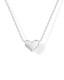PAVOI Collar de corazón chapado en oro de 14 quilates con circonita cúbica | Bonitos collares con colgante de amor delicado para mujer, Oro Blanco, No es una piedra preciosa