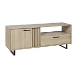  Meuble TV LOFT – Chêne Clair avec 2 Portes et 1 Niche – L164 x H64 x P50 cm