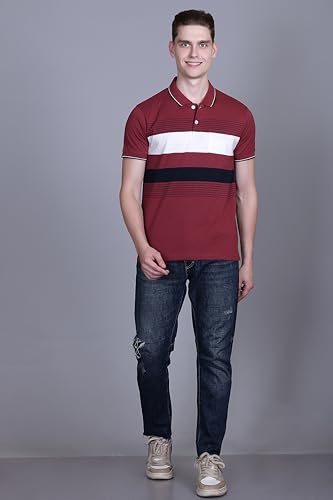 Image of SANE ORIGINALS T-Shirt for Men with Pocket || Textured Striped Polo for Men