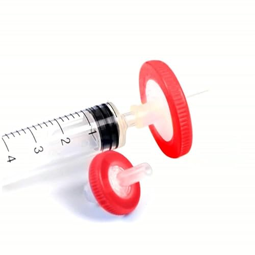 Image of Syringe Filters Hydrophobic PTFE Membrane 100PCS, 0.45um Pore Size,25mm Disc Diameter,HPLC and GC Needle Filter, Non-Sterile, High Throughput Lab Filtration, Barreled Packed