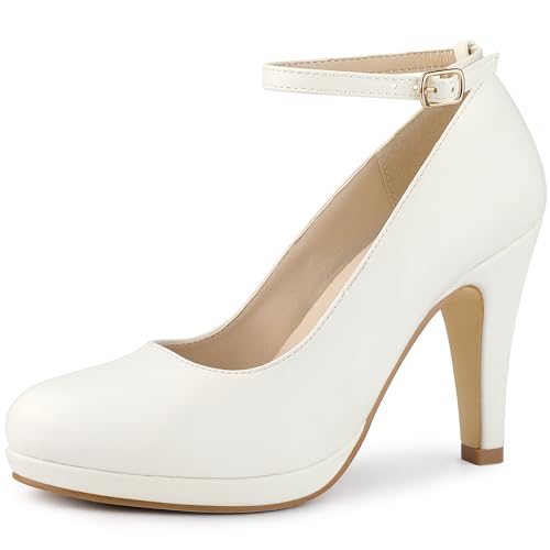 Allegra K Women's Round Toe Stiletto Heels Ankle Strap White Pumps 7 M US by Allegra K - Used condition - US$24.55