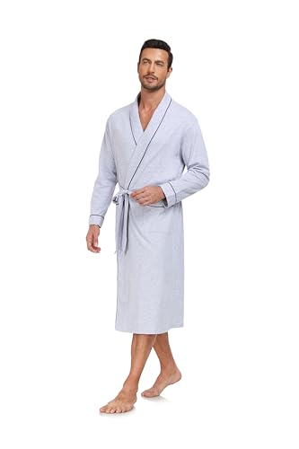 EA'S SECRET Men's 100% Cotton Robes Lightweight Long Sleeve Kimono Bathrobe Soft Over the Knee Sleepwear2