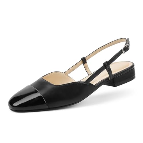 GOSERCE Slingback Flats for Women Square Toe Comfortable Ballet Flats Low Heel Dress Work Office Shoes