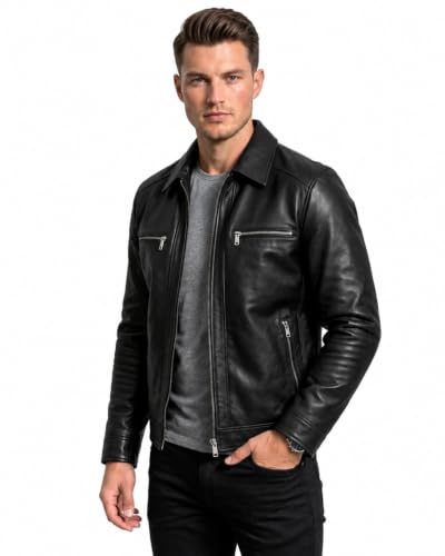 Image of Men's 100% Genuine Lambskin Leather Jacket with Suede Lining, Premium YKK Zippers, Full Sleeve Winter & Casual Biker Jacket
