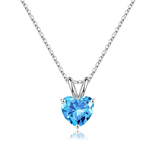 March Birthstone Necklace For Women, Sparkle Solitaire Heart Cut Natural Aquamarine Necklace Hypoallergenic 18K White Gold Plated S925 Sterling Silver March Birthstone Jewelry For Women Mom Grandma #TOP28