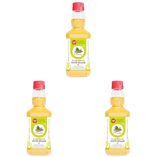 Image of IndicWisdom Wood Pressed White Sesame Oil 200 ml (Cold Pressed White Sesame Oil - Extracted on Wooden Churner) (Pack of 3)