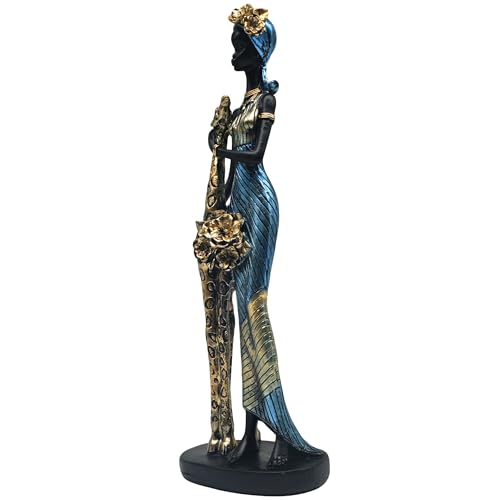 Estatua Africana Tribal Lady y Jirafa 15.7 pulgadas miniatura 7