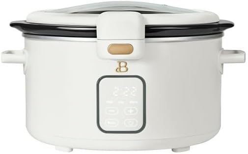 Beautiful 4 Qt Digital Slow Cooker with Hinged Locking Lid, White Icing by Drew Barrymore