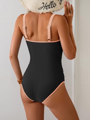 Image of B2prity One Piece Swimsuit for Women Tummy Control Ruched Slimming Bathing Suit Button Full Coverage Swimwear