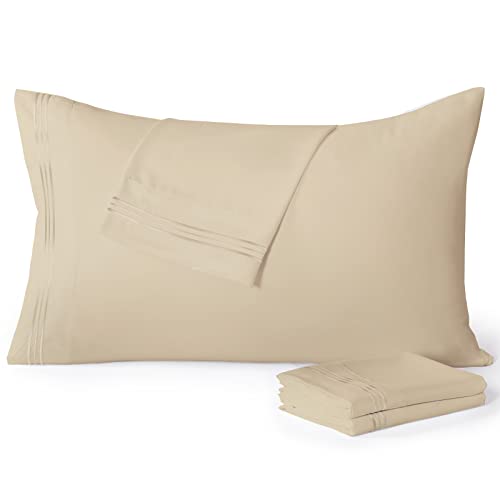 Yiyea 100% Brushed Microfiber Pillow Cases Queen Size Set Of 4, Embroidered Bed Pillowcases Pillow Covers With Envelope Closure, Wrinkle, Fade And Stain Resistant (20"X30", Cream) #TOP1