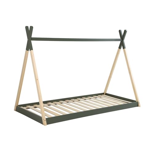 sweeek - Lit Tipi. pin Naturel Vert - sommier à Lattes Inclus. 90x190cm - Tobias