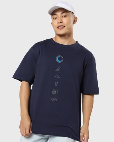 Image of Bewakoof Official Marvel Merchandise Moon Knight Men's Graphic Printed Oversized Fit Half Sleeve Round Neck Cotton Jersey T-Shirt