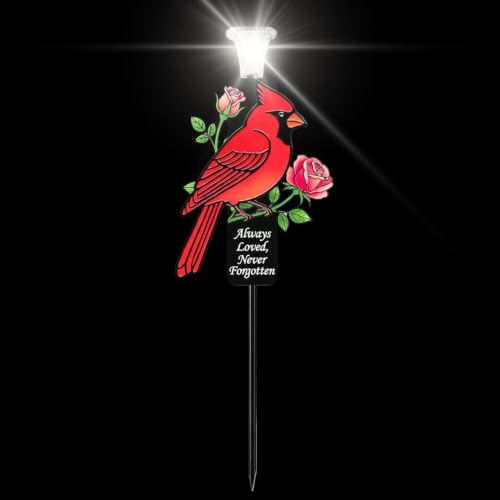tiancaiyi Estacas de Jardín Metálicas | Señal de Pájaro Rojo de Metal Fácil de Instalar | Figura de Pájaro Rojo Conmemorativa con Luz Solar | para Balcones Macizos de Flores Exterior Patio Trasero