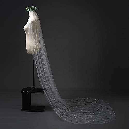 Azaleas Wedding Bridal Veil With Comb 1 Tier Cut Edge Fingertip&Cathedral Length Pearl(V05) #TOP6