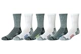Amazon Essentials Herren Funktions-Crew-Sportsocken aus Baumwolle, Gepolstert, 6 Paar, Weiß/Grau, 38.5-46