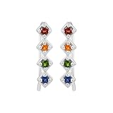 Pendientes trepadores de plata de ley 925 con piedras preciosas naturales, joyas únicas para mujeres y niñas, 6MM, piedras preciosas, Multi