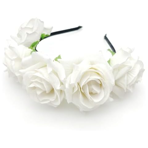 JZK White Rose Floral Headband for Weddings Cover
