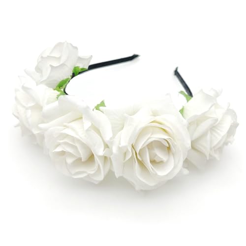 JZK Serre-tête rose blanche bandeau cheveux pour femme fille dames couronne alice tiara cerchietto ceintures de tête fleurs roses pour demoiselle...