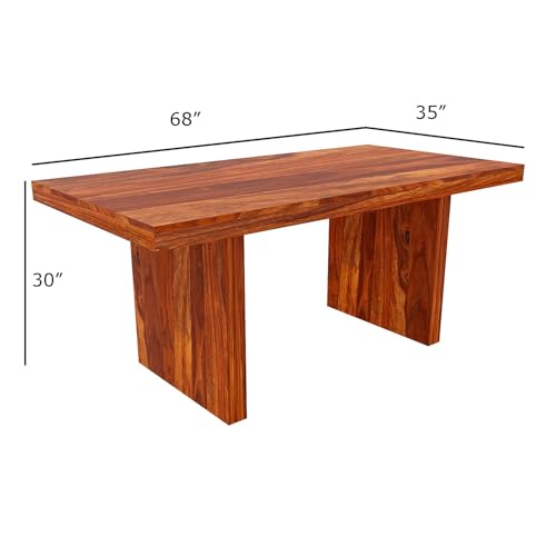 Image of KendalWood Furniture Sheesham Wood Dining Table with 6 Chairs with 1 Table | 1 Year Warranty | 6 Seater Dining Set- Dining Room Furniture (Finish Color:-Teak Finish with Cream Cushion)