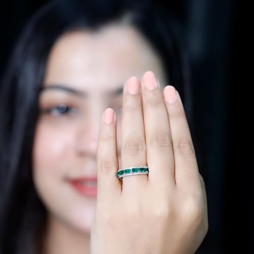 Lab Grown Emerald Half Eternity Band, Aaaa Quality, Emerald Diamond Anniversary Ring (Ready to Gift)3