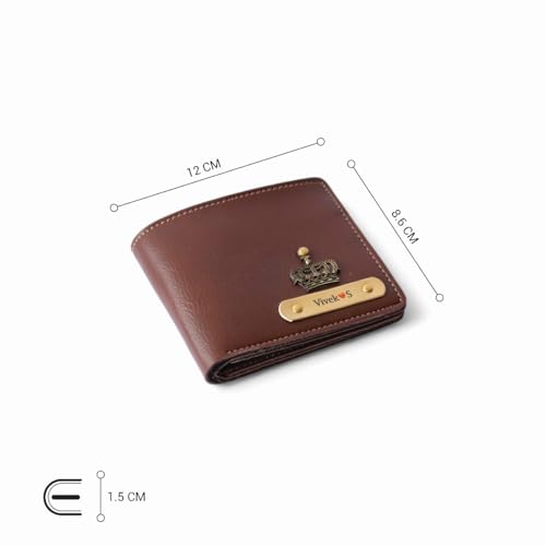 Image of Personalized Name & Charm Leather Wallet for Men |Customized Valentine Propose Day Gifts for Men Boy Teens Boyfriend Husband Father Friend Family Office Lover Couples (Brown)