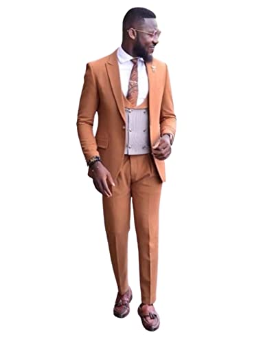 Men's Casual Wedding Suit Peak Lapel One Button Tuxedos Jacket+Houndstooth Vest+Pants Set