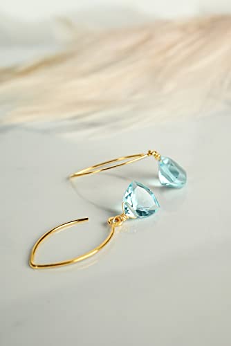 Aquamarine Blue Quartz Trillion 14k Gold Plated Sterling Silver Earrings3