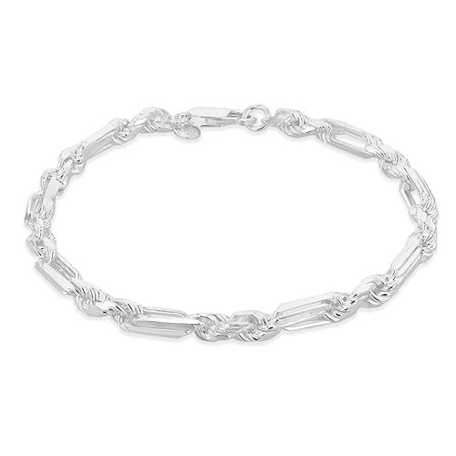 Bracelet corde figaro en argent sterling femme bijou de poignet tendance maille alternee