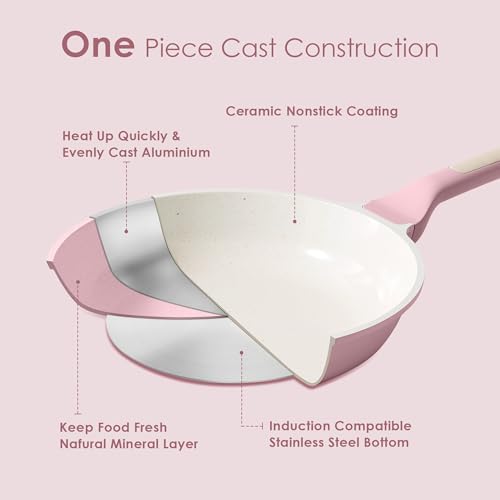 Image of SENSARTE Nonstick Ceramic Cookware Set Large 13-Piece, Healthy Pots and Pans Set Dishwasher Safe, Non-toxic Kitchen Cooking Set with Stay-Cool Handles, Induction Compatible, PFAS Free, Pink