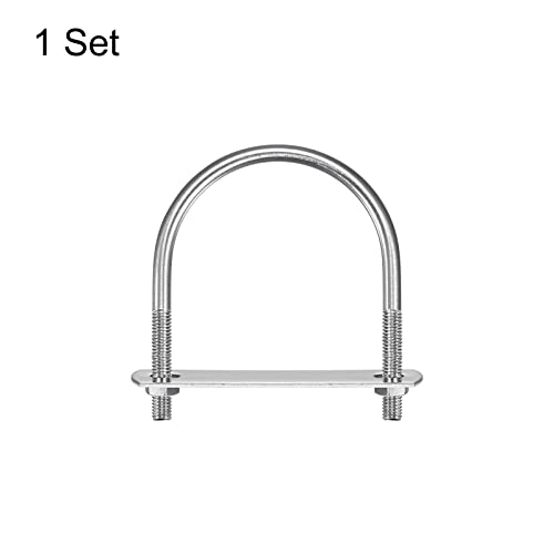 Image of uxcell Round U-Bolts, 59mm(2.32 inch) Inner Width 77mm Length M6 304 Stainless Steel U Clamp Bolt with Nuts Washers and Plates, for Boat Trailer