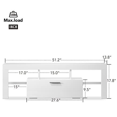 Entrintou Modern Led Tv Stand For 55 Inch Tv With Shelves And Large Storage, Rustic Entertainment Center, Small Television Stand, White Table Top Gaming Glossy Tv Stand For Living Room, Bedroom #TOP5