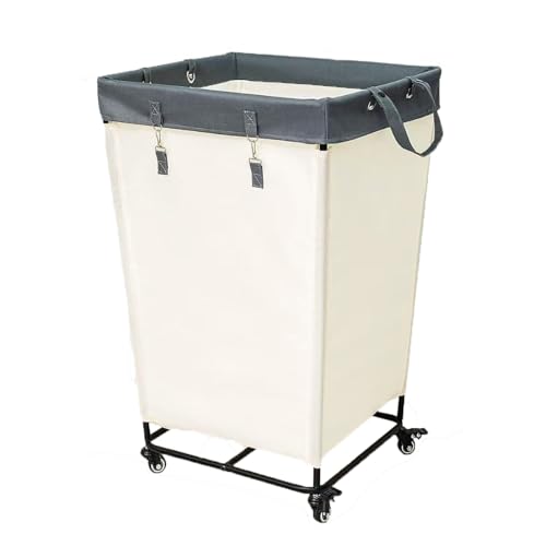 170L Laundry Basket with Wheels, Large Rolling Hampers for Clothing Organizer, Dirty Clothes Hamper with Removable Liner, Steel Frame,White