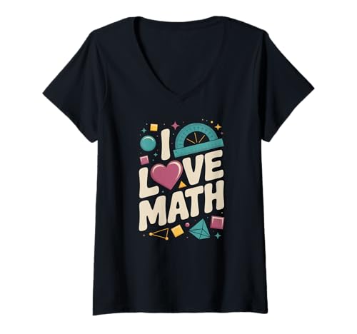 Mujer I Love Math Corazón Geometría Transportador Formas Camiseta Cuello V