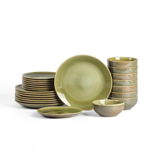 Image of Stone Lain Riley 24-Piece Dinnerware Set Stoneware, Plates and Bowls Set, Dishwasher and Microwave Safe, Dish Set for 8, Green and Blue