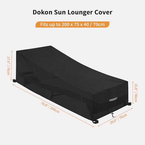 Dokon Garden Sunbed Cover, Waterproof Breathable Oxford Fabric Outdoor Sun Lounger Cover (200x75x40/70cm) Black