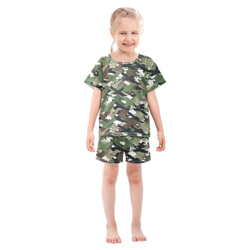 Pajama Short Sets Army Birds Camouflage Soft Cotton Summer Sleepwear 2 Piece PJS Size 5-14T4