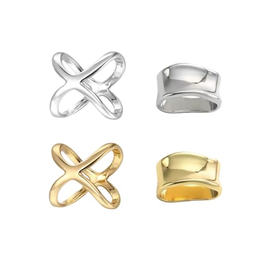 Fosrisix 4Pcs Silver & Gold Metal Scarf Rings X-shape & Geometric Scarf Clips Bandana Slide Buckles for Women Minimalist Brooches Shawl Clip Accessories
