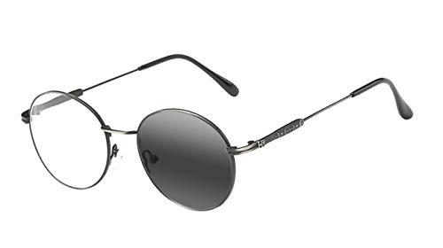 Bifocal Transition Antique Metal retro Engraved Mens Reading Glasses Photochromic Sun Reader Shading Mirror (Antique Silver, 1.50)