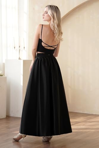 Women's Front Pleated Back Elastic Formal Prom Party Maxi Skirt A-Line Satin Skirts with Pockets3