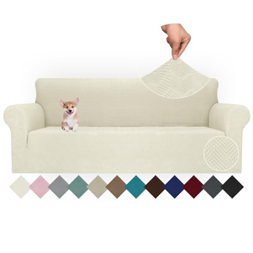 Ystyle Funda Sofa 4 Plazas Ajustable, Fundas para Sofa Elasticas, Funda De Sofa Anti Gatos Perros, Sofa Cover con Reposabrazos, Jacquard Fundas Cubre Sofa Ntideslizante Lavable, Beige