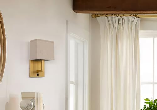 Image of Yosoan Linen Boho Fabric Wall Sconce with On Off Switch, 1-Light Brass Vanity Retro Hardwired Indoor Vintage Industrial Wall Mount Lamp Fixture Lighting for Bedside Living Room Stairwell(Antique)