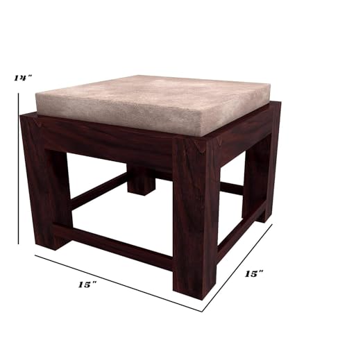 Image of Solid Sheesham Wood Coffee Table with 4 Stool | Center Table with 4 Stools for Living Room | Rosewood Teapoy Table with Cushioned Stool (Ornate,Walnut Finish)