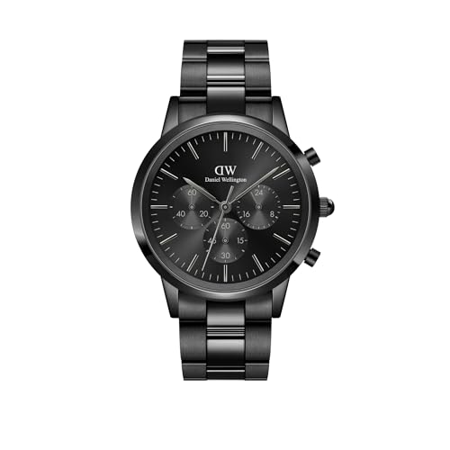 Image of Daniel Wellington Iconic Analog Watch for Man with Black Round Dial & Black Stainless Steel Bracelet Band Water Resistant Men's Wrist Watches - DW00100642K