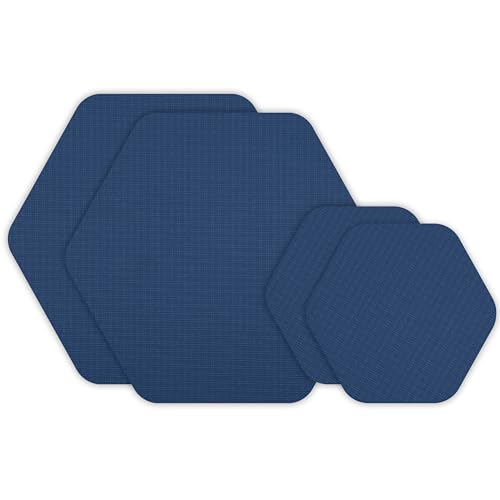 Image of GEAR AID Tenacious Tape Hex Repair Patches, 2.5 inch & 1.5 inch, Blue, 4 Count | Pre-Cut Peel-and-Stick Repair Patches for Fixing Holes, Tears and Burns in Jackets, Tents, Sleeping Bags and Gear