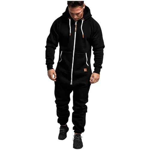 Mens Onesie Zip Up Jumpsuit One Piece Pajamas Hooded Rompers Jogger Tracksuit Sweatsuit Playsuit Overall with Pockets