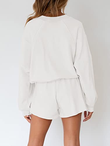Image of MEROKEETY Women's 2023 Fall Oversized Batwing Sleeve Lounge Sets Casual Top and Shorts 2 Piece Outfits Sweatsuit
