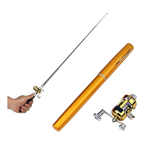 Kit de pesca de viaje mini caña plegable con carrete dorado