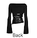 Women Black Pu Leather Splicing Tank Top Ruched Y2k Wrap Shirt Vintage Long Trumpet Sleeve Asymmetrical Tees Blouse